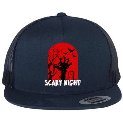 Scary Night Spooky Graveyard Halloween Flat Bill Trucker Hat