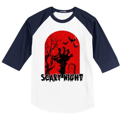 Scary Night Spooky Graveyard Halloween Baseball Sleeve Shirt