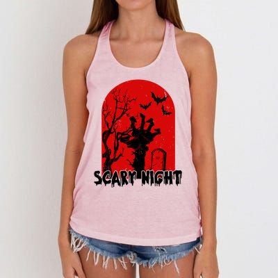 Scary Night Spooky Graveyard Halloween Women's Knotted Racerback Tank