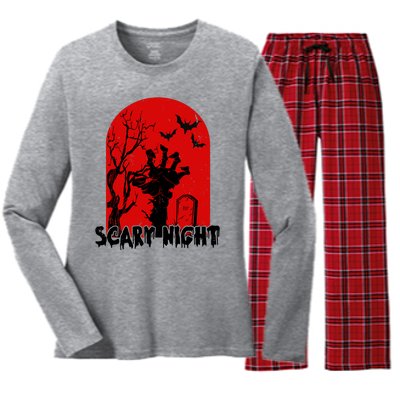 Scary Night Spooky Graveyard Halloween Women's Long Sleeve Flannel Pajama Set 