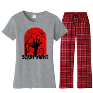 Scary Night Spooky Graveyard Halloween Women's Flannel Pajama Set