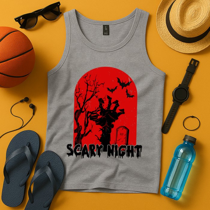 Scary Night Spooky Graveyard Halloween Tank Top