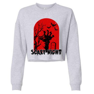 Scary Night Spooky Graveyard Halloween Cropped Pullover Crew