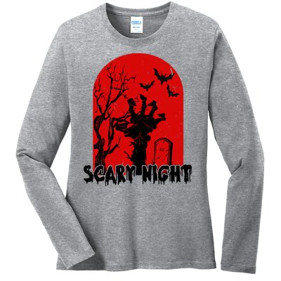 Scary Night Spooky Graveyard Halloween Ladies Long Sleeve Shirt