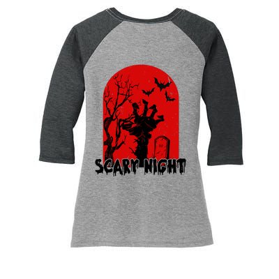 Scary Night Spooky Graveyard Halloween Women's Tri-Blend 3/4-Sleeve Raglan Shirt