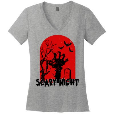 Scary Night Spooky Graveyard Halloween Women's V-Neck T-Shirt