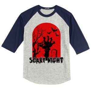 Scary Night Spooky Graveyard Halloween Kids Colorblock Raglan Jersey