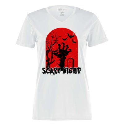 Scary Night Spooky Graveyard Halloween Women's Momentum V-Neck T-Shirt