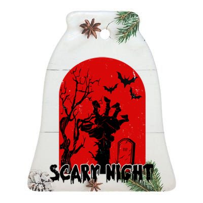 Scary Night Spooky Graveyard Halloween Ceramic Bell Ornament