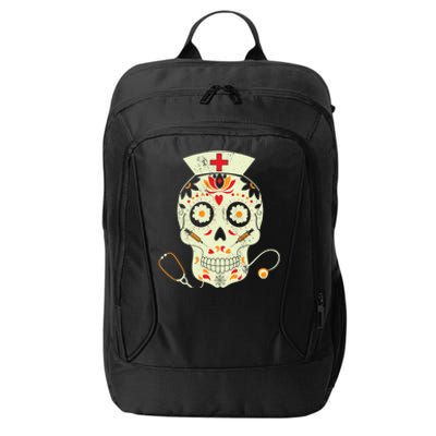 Spooky Nurse Skull Sugar Nurse Cap Stethoscope Halloween Meaningful Gift City Backpack