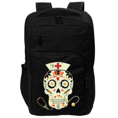 Spooky Nurse Skull Sugar Nurse Cap Stethoscope Halloween Meaningful Gift Impact Tech Backpack