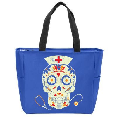 Spooky Nurse Skull Sugar Nurse Cap Stethoscope Halloween Meaningful Gift Zip Tote Bag