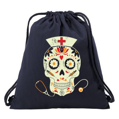 Spooky Nurse Skull Sugar Nurse Cap Stethoscope Halloween Meaningful Gift Drawstring Bag