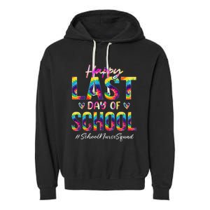 School Nurse Squad Happy Last Day of School Funny Tie Dye Garment-Dyed Fleece Hoodie