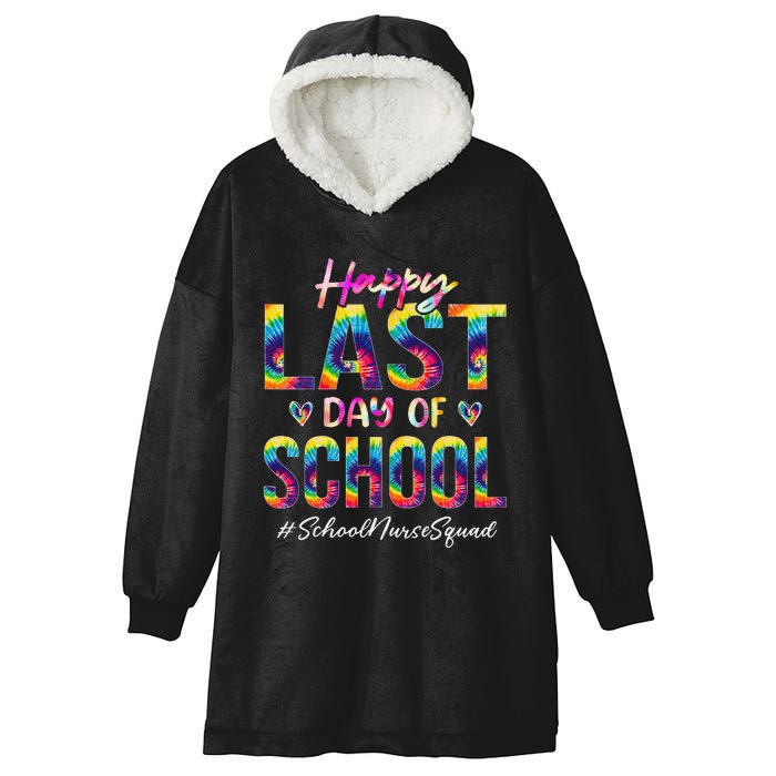 School Nurse Squad Happy Last Day of School Funny Tie Dye Hooded Wearable Blanket