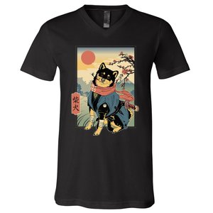 Shiba Ninja Samurai Dogs Pet Days For Friends Family V-Neck T-Shirt