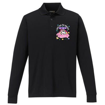 Say No Say Yes to Unicorns Red Ribbon Week Performance Long Sleeve Polo