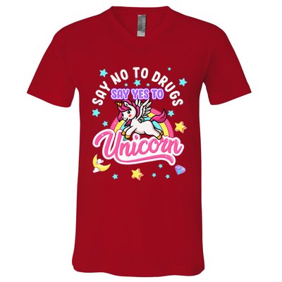 Say No Say Yes to Unicorns Red Ribbon Week V-Neck T-Shirt