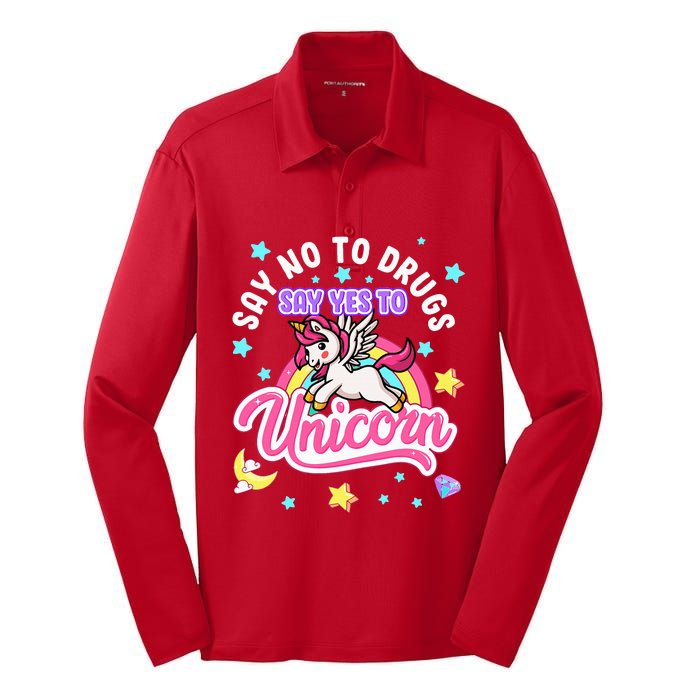 Say No Say Yes to Unicorns Red Ribbon Week Silk Touch Performance Long Sleeve Polo