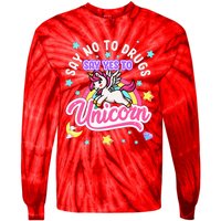 Say No Say Yes to Unicorns Red Ribbon Week Tie-Dye Long Sleeve Shirt