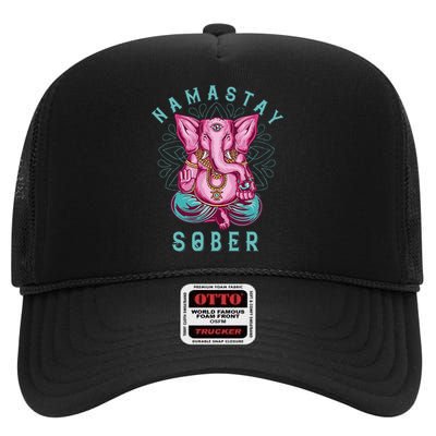 Sobriety Namastay Sober Elephant 12 Step Recovery Buddha High Crown Mesh Back Trucker Hat