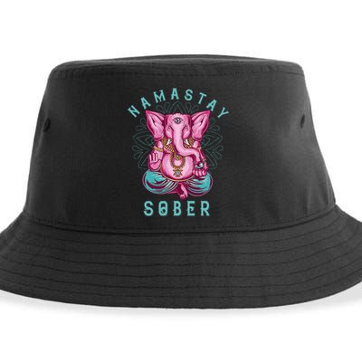 Sobriety Namastay Sober Elephant 12 Step Recovery Buddha Sustainable Bucket Hat