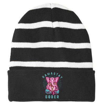 Sobriety Namastay Sober Elephant 12 Step Recovery Buddha Striped Beanie with Solid Band