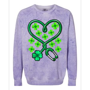 Shamrock Nurse St Patricks Day Stethoscope Heartbeat Clover Colorblast Crewneck Sweatshirt