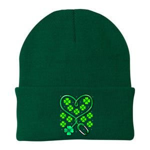 Shamrock Nurse St Patricks Day Stethoscope Heartbeat Clover Knit Cap Winter Beanie