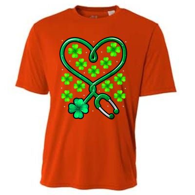 Shamrock Nurse St Patricks Day Stethoscope Heartbeat Clover Cooling Performance Crew T-Shirt