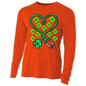 Shamrock Nurse St Patricks Day Stethoscope Heartbeat Clover Cooling Performance Long Sleeve Crew