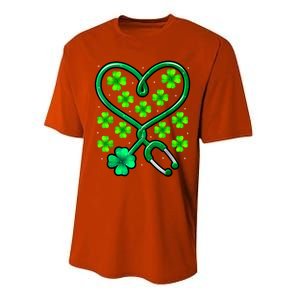 Shamrock Nurse St Patricks Day Stethoscope Heartbeat Clover Performance Sprint T-Shirt