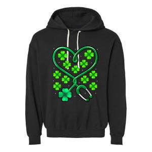 Shamrock Nurse St Patricks Day Stethoscope Heartbeat Clover Garment-Dyed Fleece Hoodie