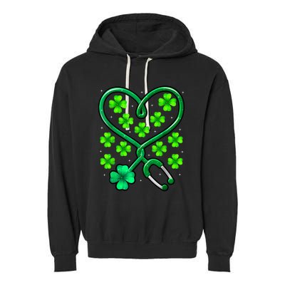 Shamrock Nurse St Patricks Day Stethoscope Heartbeat Clover Garment-Dyed Fleece Hoodie