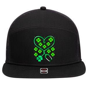 Shamrock Nurse St Patricks Day Stethoscope Heartbeat Clover 7 Panel Mesh Trucker Snapback Hat