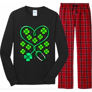 Shamrock Nurse St Patricks Day Stethoscope Heartbeat Clover Long Sleeve Pajama Set