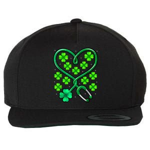 Shamrock Nurse St Patricks Day Stethoscope Heartbeat Clover Wool Snapback Cap