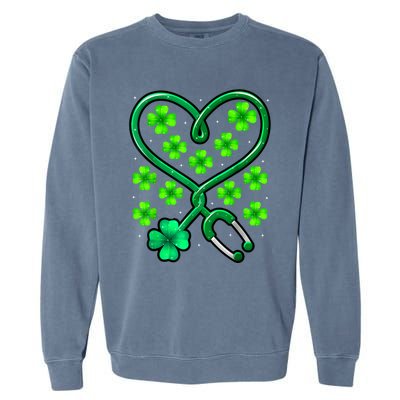 Shamrock Nurse St Patricks Day Stethoscope Heartbeat Clover Garment-Dyed Sweatshirt