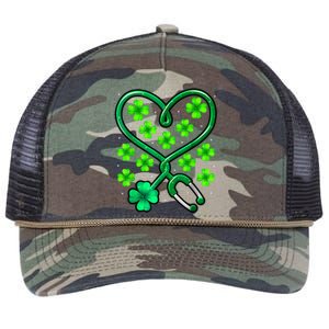 Shamrock Nurse St Patricks Day Stethoscope Heartbeat Clover Retro Rope Trucker Hat Cap