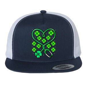 Shamrock Nurse St Patricks Day Stethoscope Heartbeat Clover Flat Bill Trucker Hat