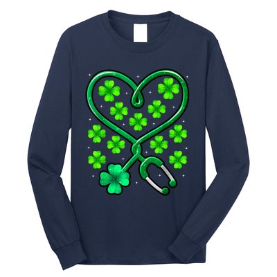 Shamrock Nurse St Patricks Day Stethoscope Heartbeat Clover Long Sleeve Shirt