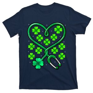 Shamrock Nurse St Patricks Day Stethoscope Heartbeat Clover T-Shirt