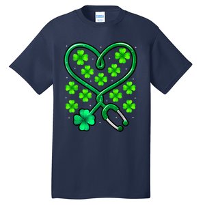 Shamrock Nurse St Patricks Day Stethoscope Heartbeat Clover Tall T-Shirt