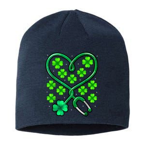 Shamrock Nurse St Patricks Day Stethoscope Heartbeat Clover Sustainable Beanie