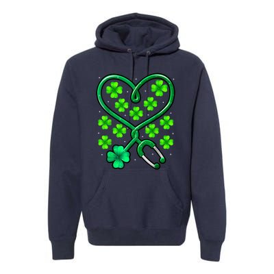 Shamrock Nurse St Patricks Day Stethoscope Heartbeat Clover Premium Hoodie