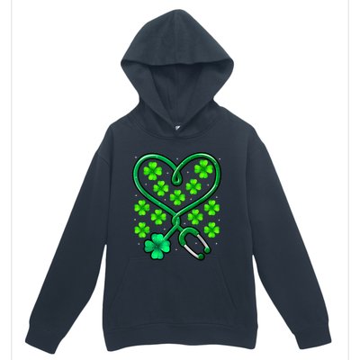 Shamrock Nurse St Patricks Day Stethoscope Heartbeat Clover Urban Pullover Hoodie