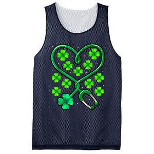 Shamrock Nurse St Patricks Day Stethoscope Heartbeat Clover Mesh Reversible Basketball Jersey Tank