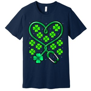 Shamrock Nurse St Patricks Day Stethoscope Heartbeat Clover Premium T-Shirt