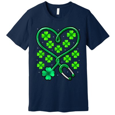 Shamrock Nurse St Patricks Day Stethoscope Heartbeat Clover Premium T-Shirt