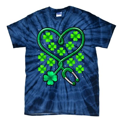 Shamrock Nurse St Patricks Day Stethoscope Heartbeat Clover Tie-Dye T-Shirt